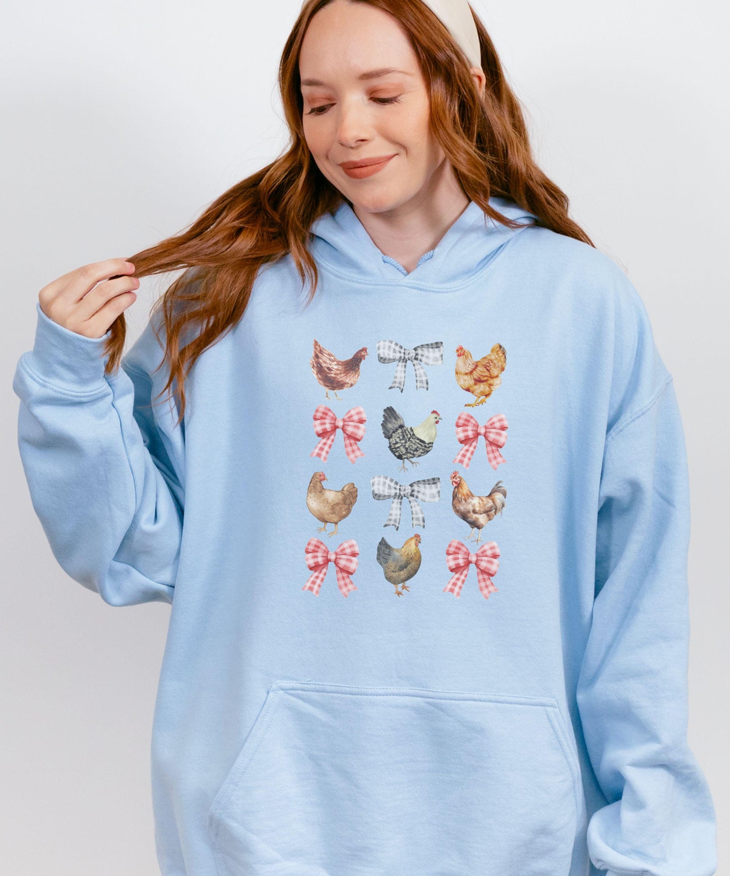 Chicken Bow Hoodie Adult Chicken Sweatshirt, Coquette Cowgirl Farm Animal Hoodie, Chicken Bow Shirt, Bow Sweatshirt Coquette Chicken Shirt