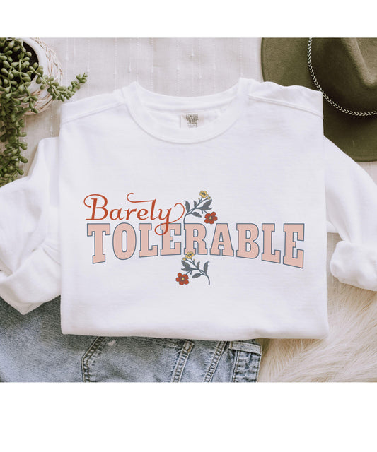 Barely Tolerable Heavyweight Sweatshirt, Jane Austen Shirt Pride and Prejudice Crewneck Literature Quote Regency Romance Sweatshirt