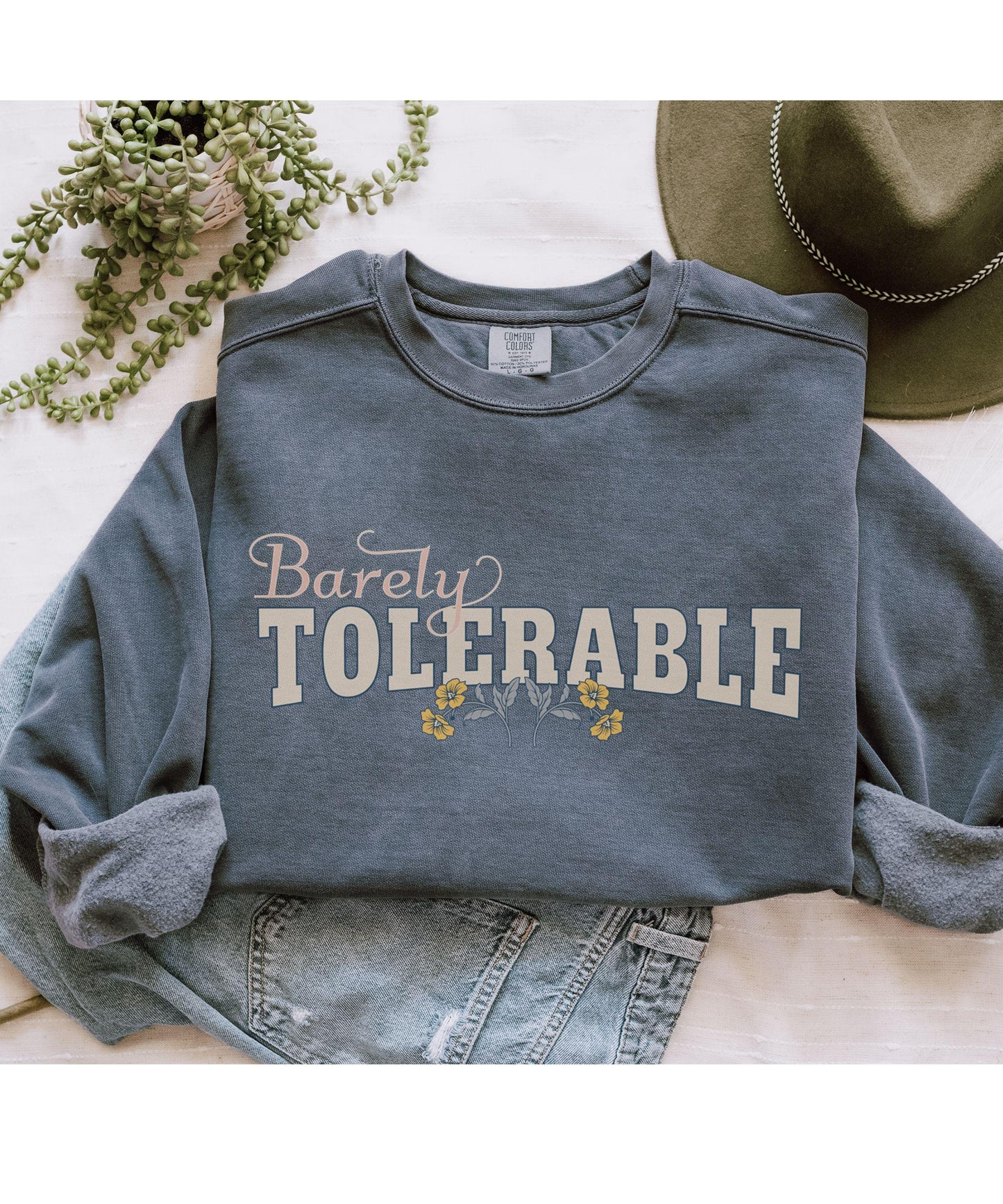 Barely Tolerable Heavyweight Sweatshirt, Jane Austen Shirt Pride and Prejudice Crewneck Literature Quote Regency Romance Sweatshirt