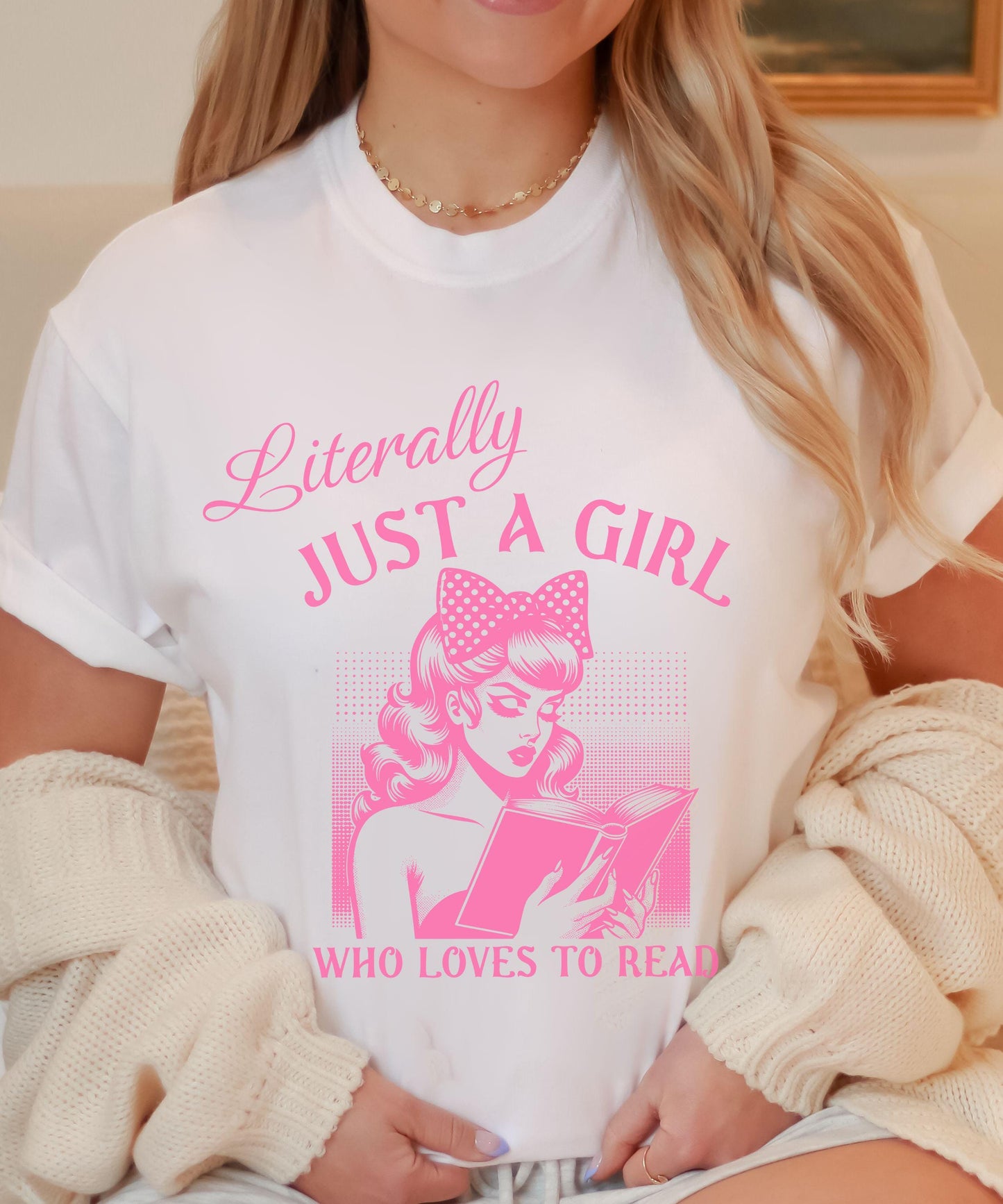 Literally Just a Girl Who Loves To Read Shirt, Romance Book Merch Balletcore Coquette Bow Shirt Book Girly Romantasy Shirt Born To Read