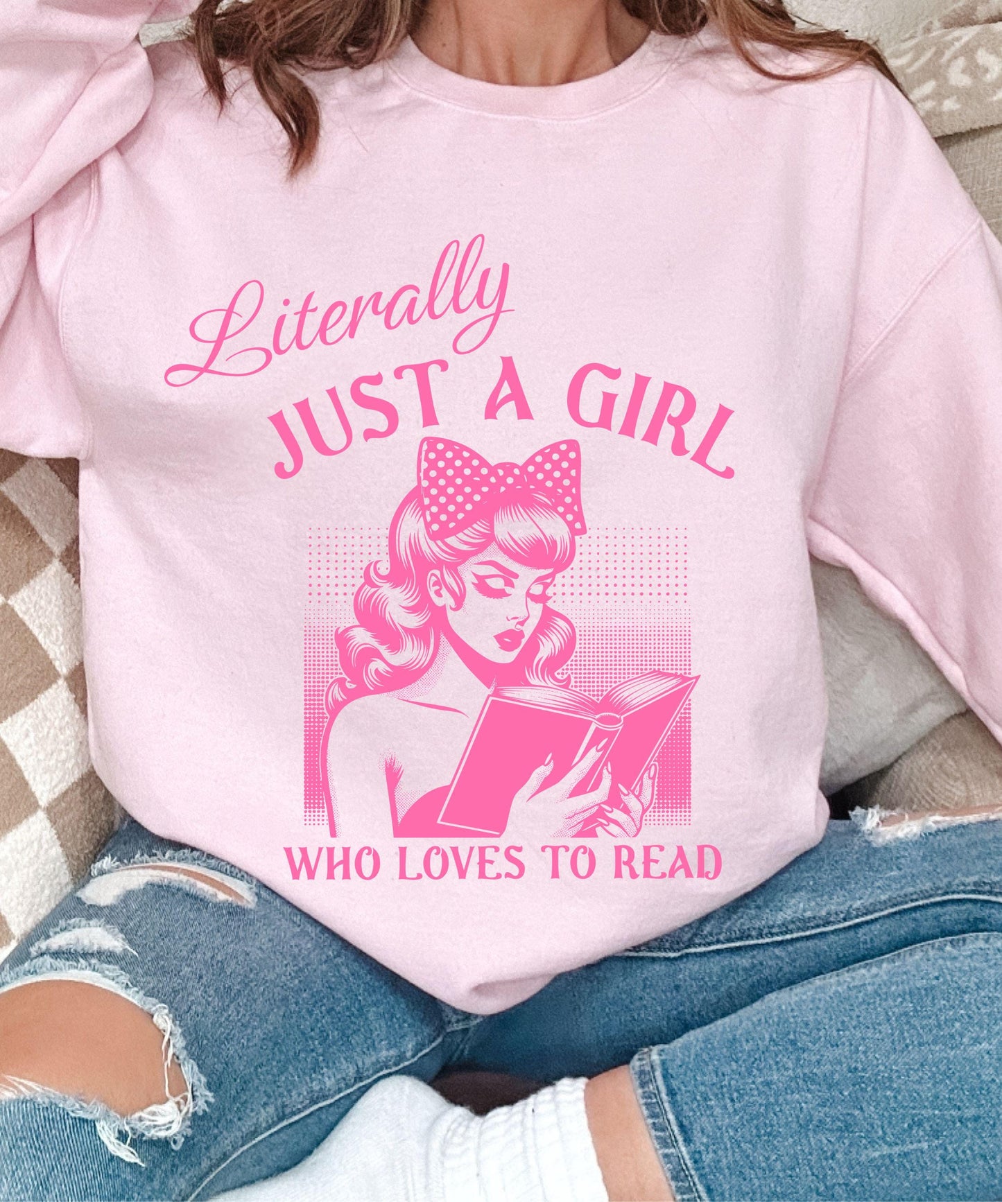 Literally Just A Girl Who Loves To Read Sweatshirt, Romance Sweatshirt, Romantasy Sweatshirt Born To Read Coquette Bow Bookcore Crewneck