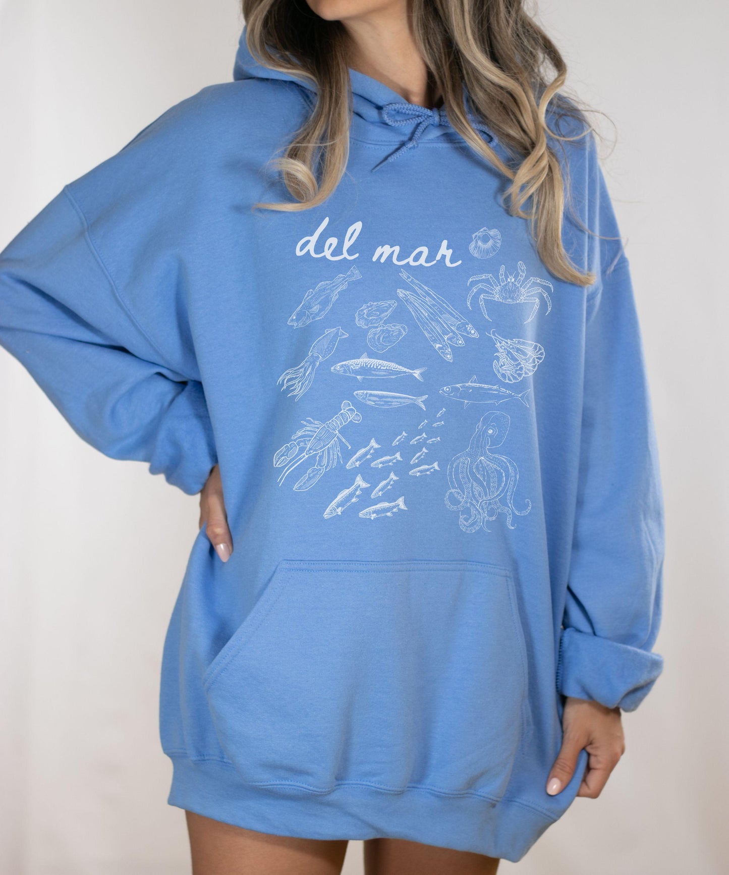 Del Mar Italian Ocean Hoodie, Sardines Lobster Squid Crustacean Ocean Core Sweatshirt Sea Animals Seafood Ocean Hoodie Old Money Aesthetic