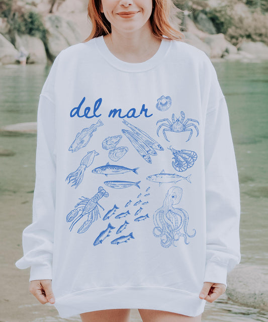 Del Mar Italian Ocean Sweatshirt, Sardines Lobster Squid Crustacean Octopus OceanCore Sweatshirt Sea Animals Seafood Italy Ocean Shirt