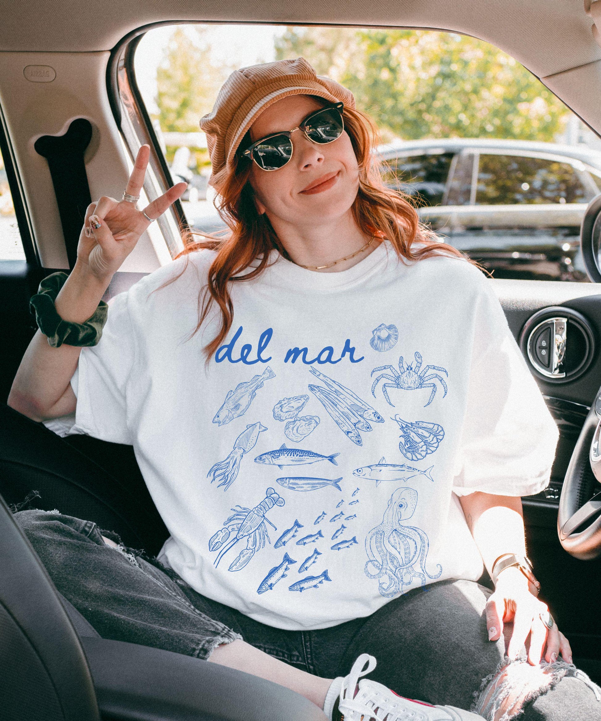 Del Mar Italian Ocean Fish Shirt, Sardines Lobster Squid Crustacean Ocean Core Shirt Sea Animals Seafood Ocean Tshirt Old Money Aesthetic