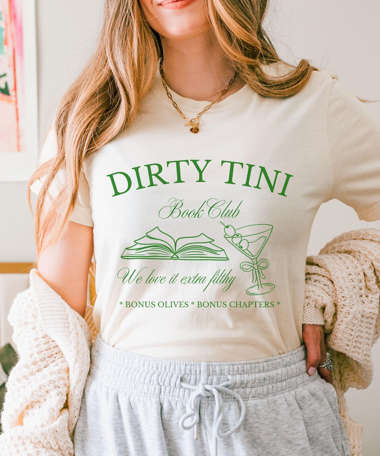 Dirty Tini Book Club Shirt, Dirty Martini Bookish Tshirt Old Money Aesthetic Smut Shirt Spicy Books Reader Olive Shirt Romantasy Reader Gift