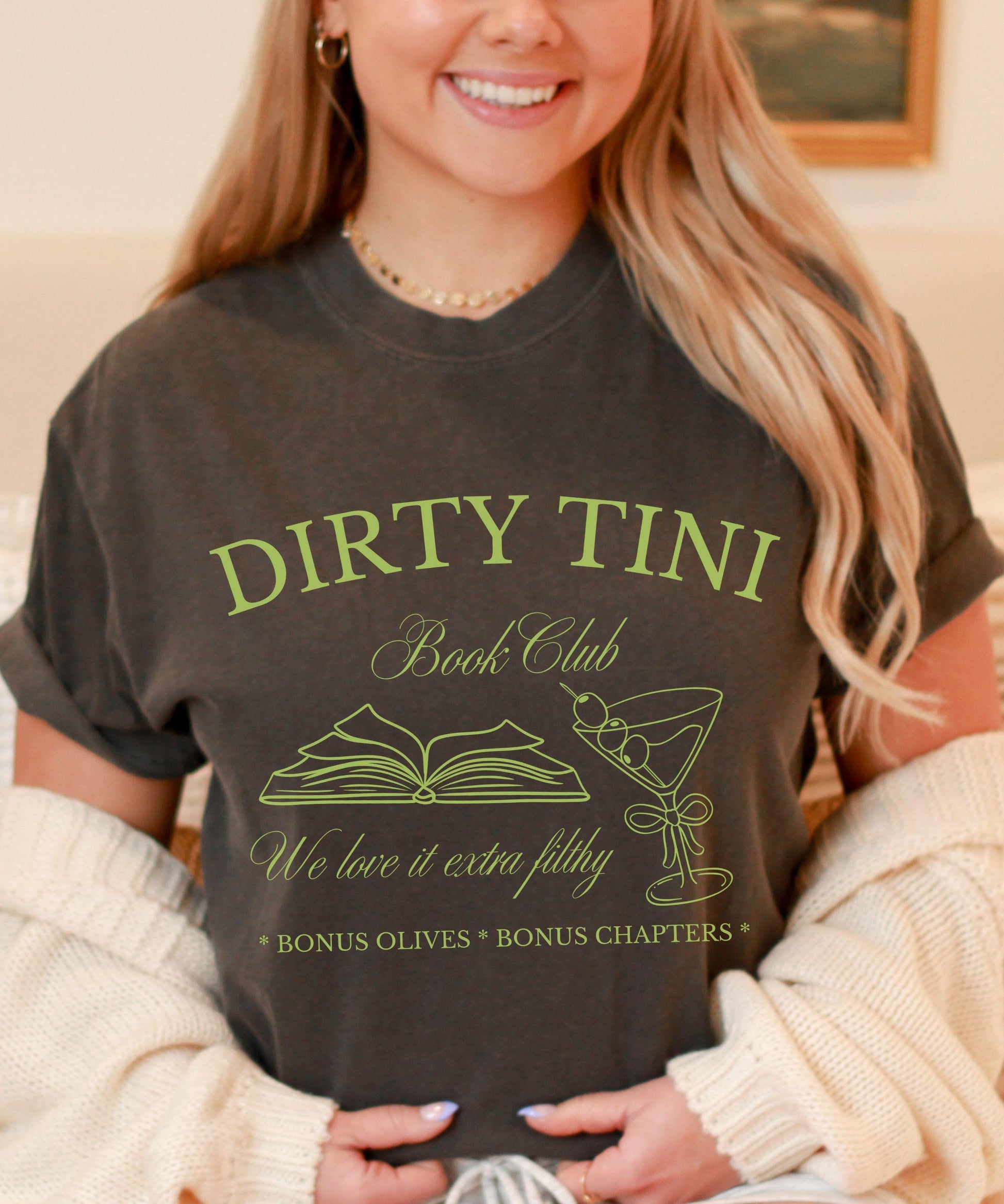 Dirty Tini Book Club Shirt, Dirty Martini Bookish Tshirt Smut Shirt Spicy Books Reader Olive Shirt Dark Romance Reader Gift Romantasy Shirt