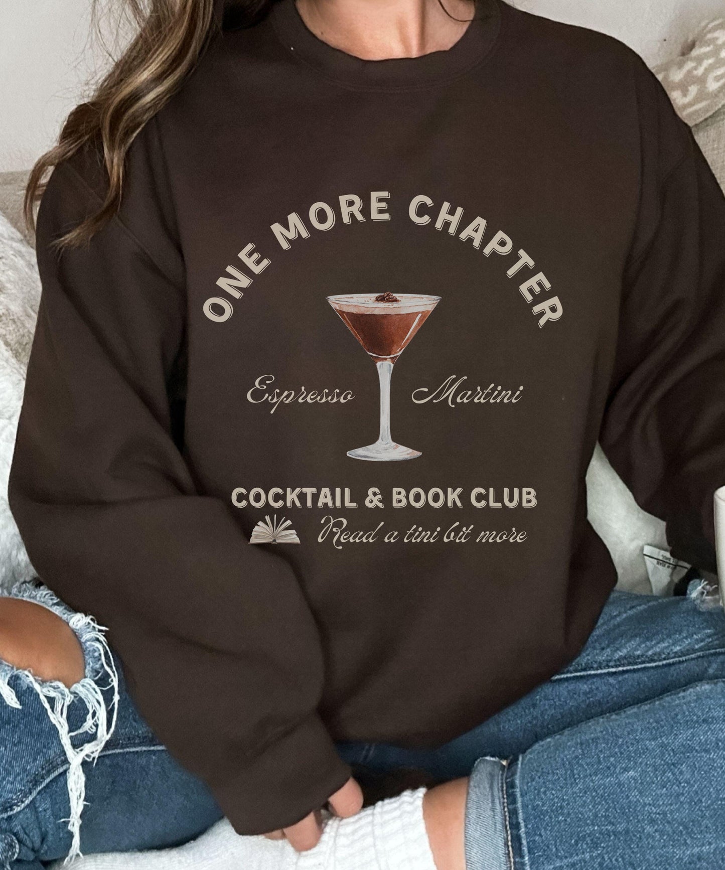 One More Chapter Espresso Martini Cocktail Book Club, Social Club Sweatshirt, Old Money Aesthetic Bookish Clothes, Reading Sweatshirt