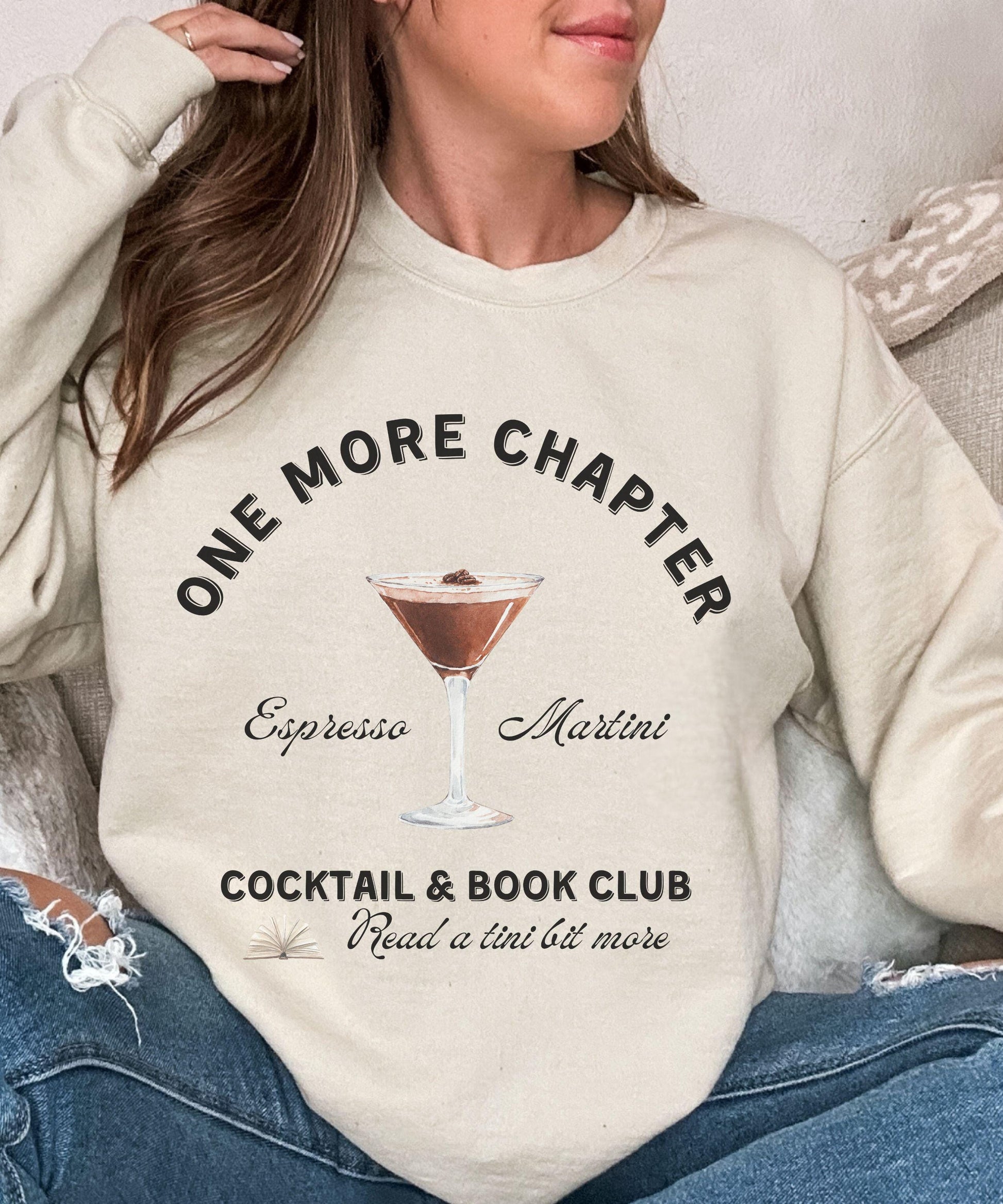 One More Chapter Espresso Martini Cocktail Book Club, Social Club Sweatshirt, Old Money Aesthetic Bookish Clothes, Reading Sweatshirt