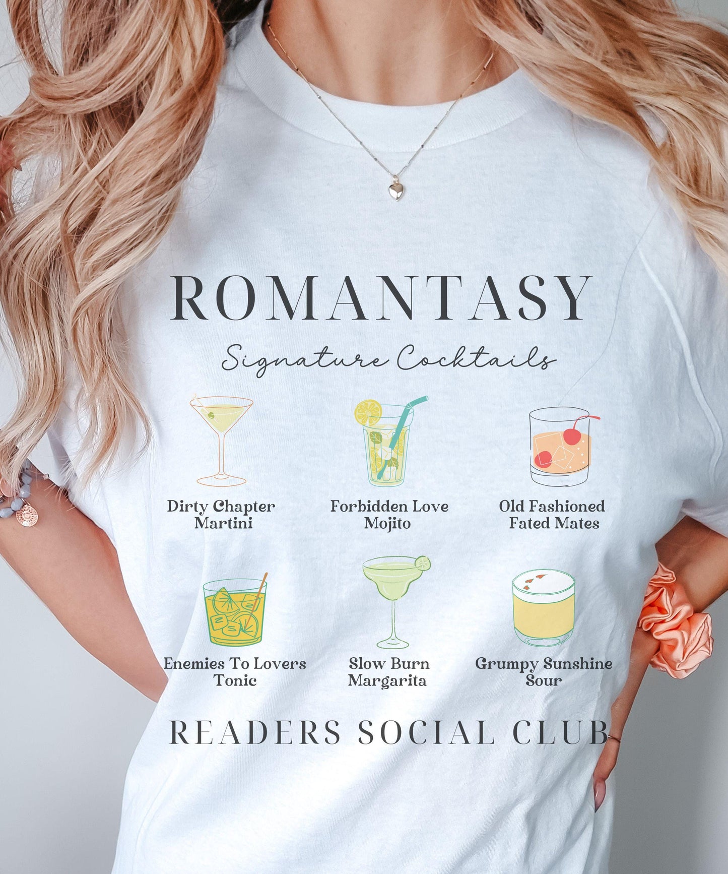 Romantasy Readers Social Club Shirt, Signature Cocktails Bookish Tropes Shirt, Enemies To Lovers Slow Burn Fated Mates Grumpy Sunshine