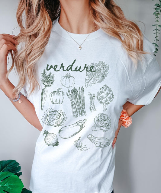 Italian Verdure Vegetables Shirt, Veggies Italy Aesthetic Vegetarian Shirt Italian Foodie Garden Shirt Old Money Aparagus Eggplant Shirt