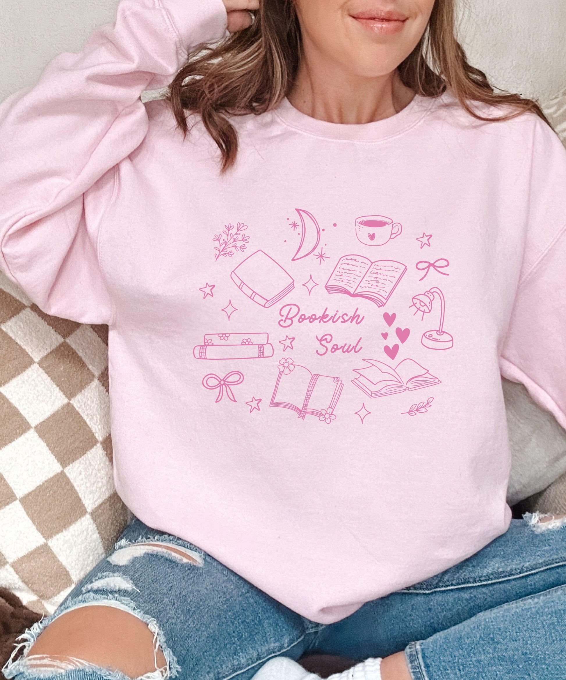 Bookish Soul Sweatshirt, Booklover Sweater Bookish Things Booktrovert Downtown Girl Coquette Bow Sweatshirt Born To Read Library Sweatshirt