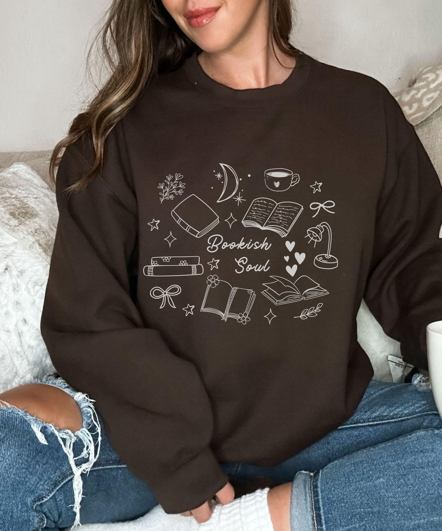 Bookish Soul Sweatshirt, Booklover Sweater Bookish Things Booktrovert Downtown Girl Coquette Bow Sweatshirt Born To Read Library Sweatshirt