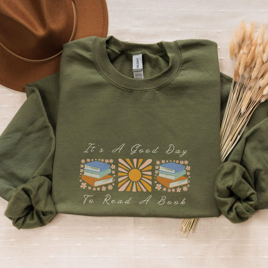 It's A Good Day To Read A Book Crewneck, Book lover Sweater Bookish Gifts Library Sweatshirt Read Sweatshirt Sun Shirt Bookish Things