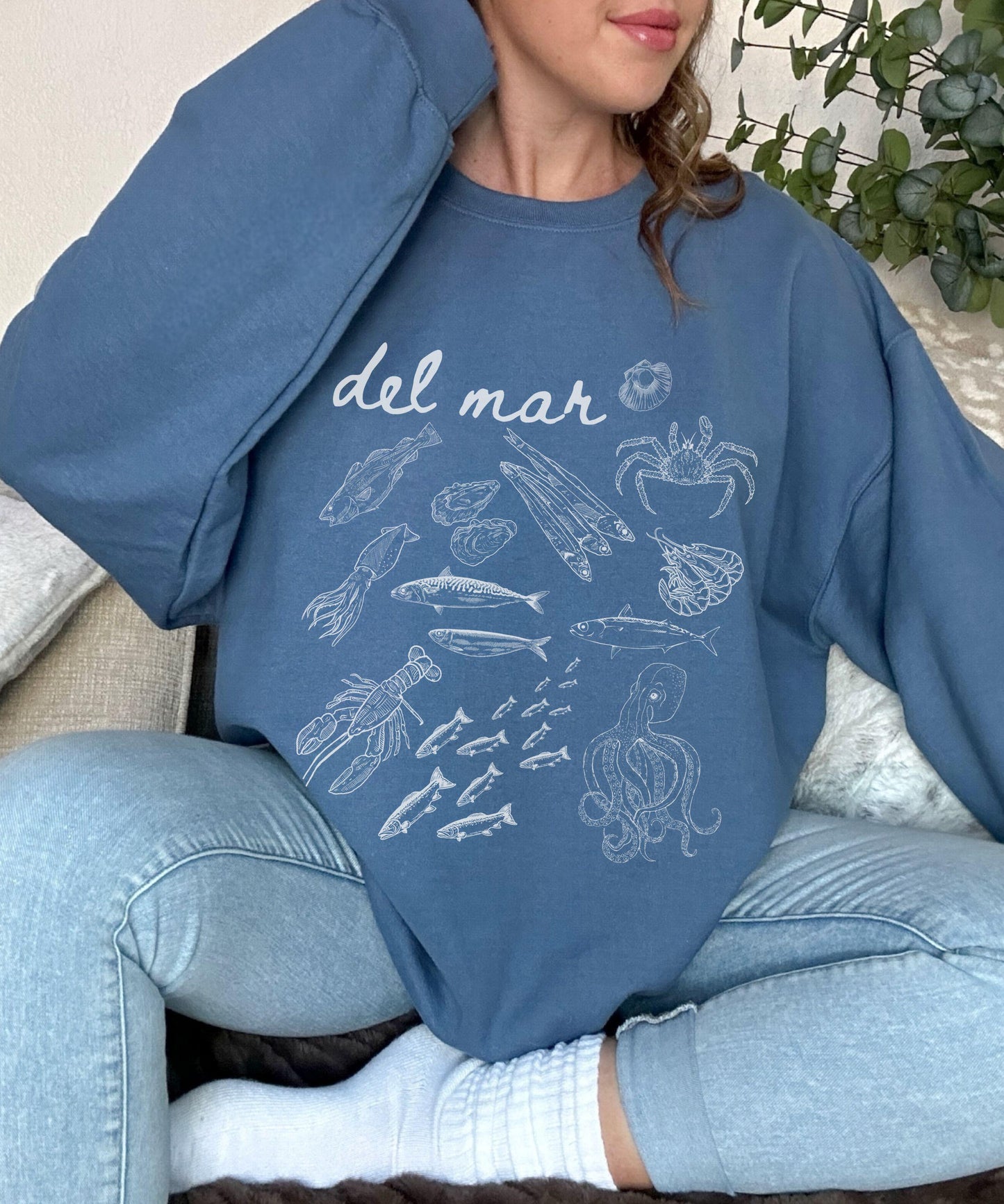 Del Mar Italian Ocean Sweatshirt, Sardines Lobster Squid Crustacean Octopus OceanCore Sweatshirt Sea Animals Seafood Italy Ocean Shirt