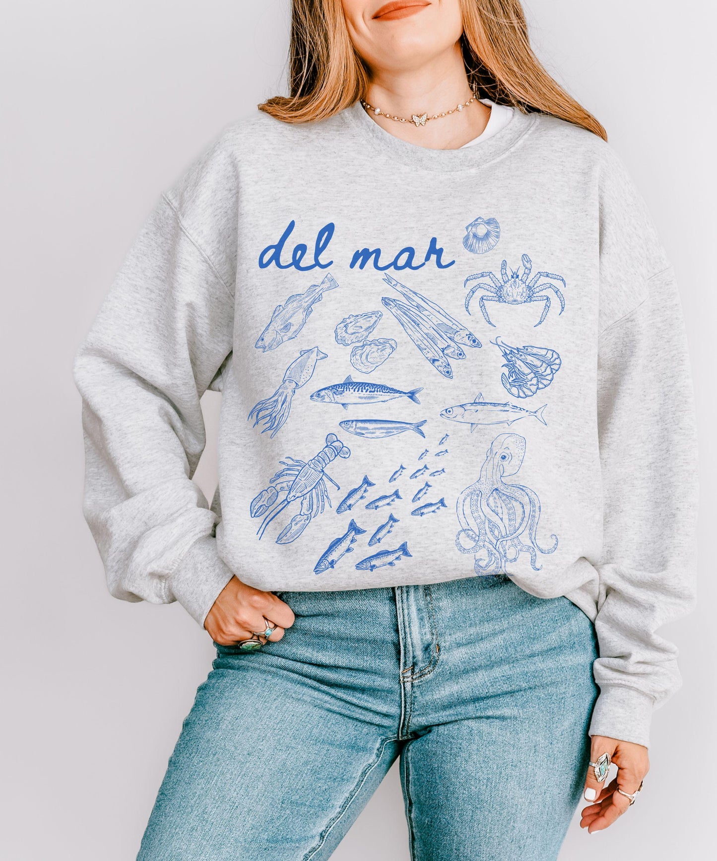 Del Mar Italian Ocean Sweatshirt, Sardines Lobster Squid Crustacean Octopus OceanCore Sweatshirt Sea Animals Seafood Italy Ocean Shirt