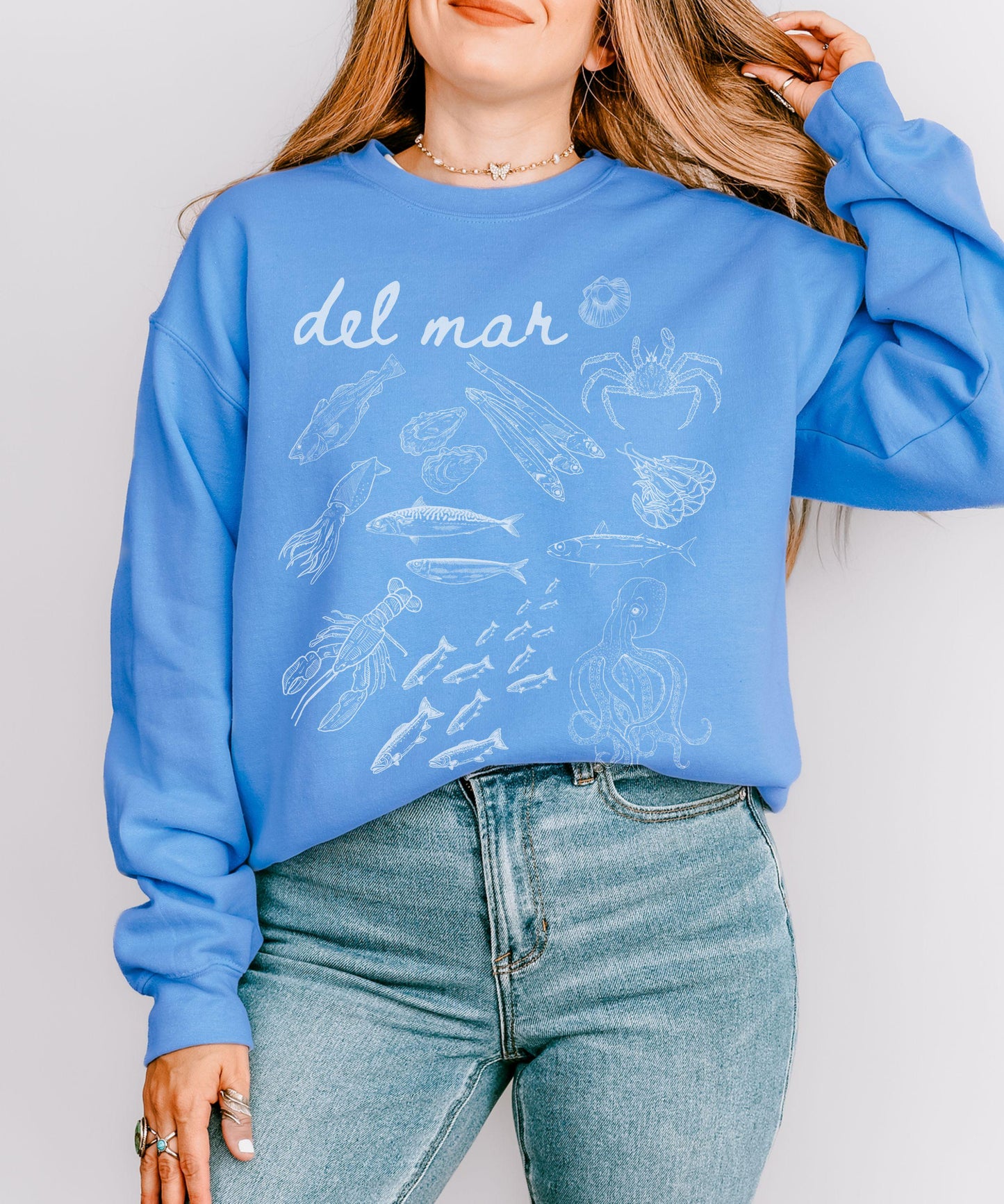 Del Mar Italian Ocean Sweatshirt, Sardines Lobster Squid Crustacean Octopus OceanCore Sweatshirt Sea Animals Seafood Italy Ocean Shirt