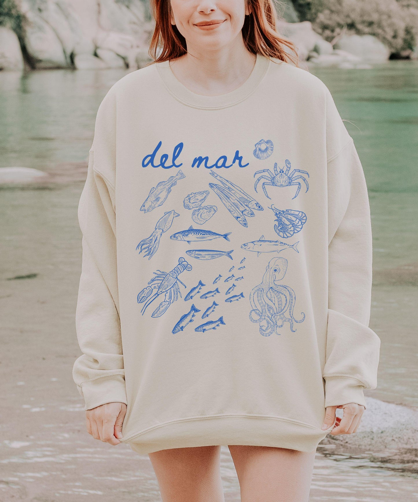 Del Mar Italian Ocean Sweatshirt, Sardines Lobster Squid Crustacean Octopus OceanCore Sweatshirt Sea Animals Seafood Italy Ocean Shirt