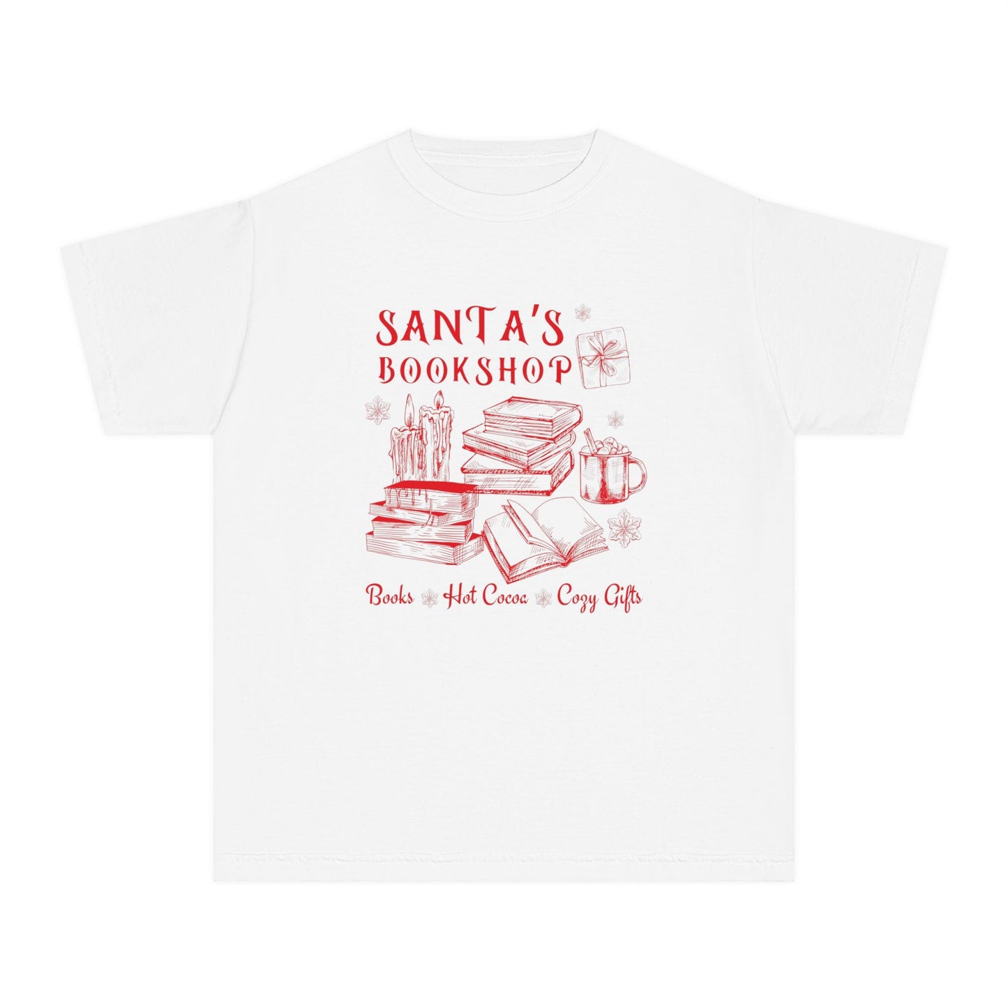 Santa's Bookshop Shirt Kids, Book Lover Shirt Kids Bookish Clothes Holiday Shirt Youth Christmas Tshirt Bookish Christmas Bookcore Shirt