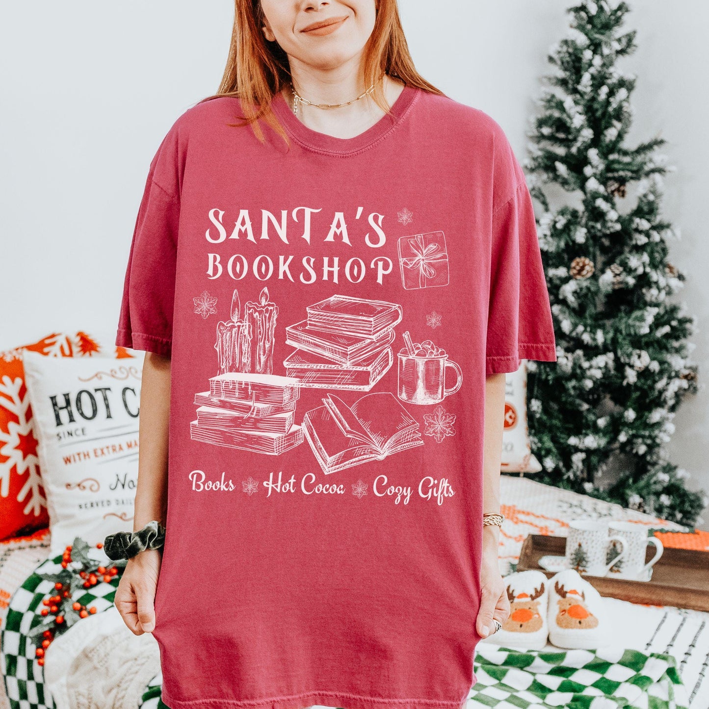 Santa's Bookshop Bookish Christmas Shirt, Bookcore Christmas Tshirt Santa Shirts for Book Lovers Booktok Cozy Christmas Romance Reader Shirt