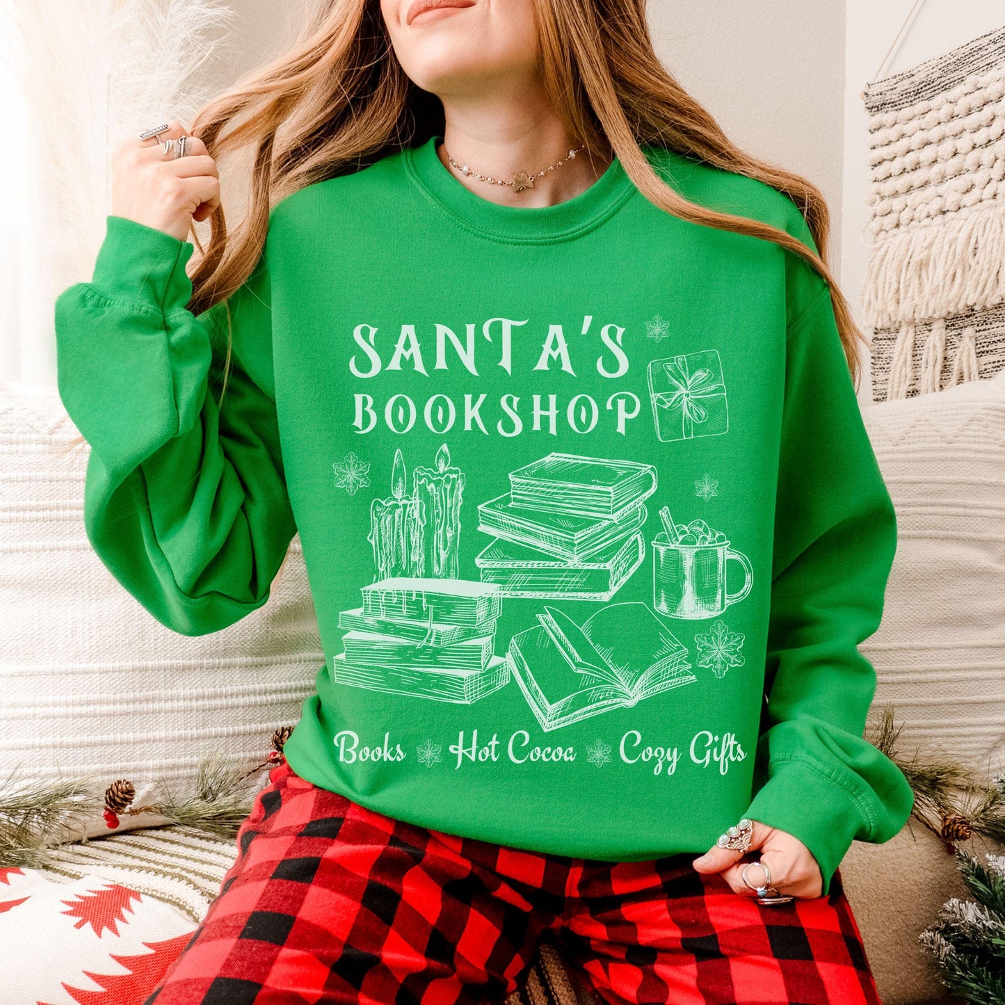 Santa's Bookshop Christmas Reading Sweater, Book Lover Sweater Light Academia Sweatshirt Bookish Christmas Things Vintage Santa Sweatshirt