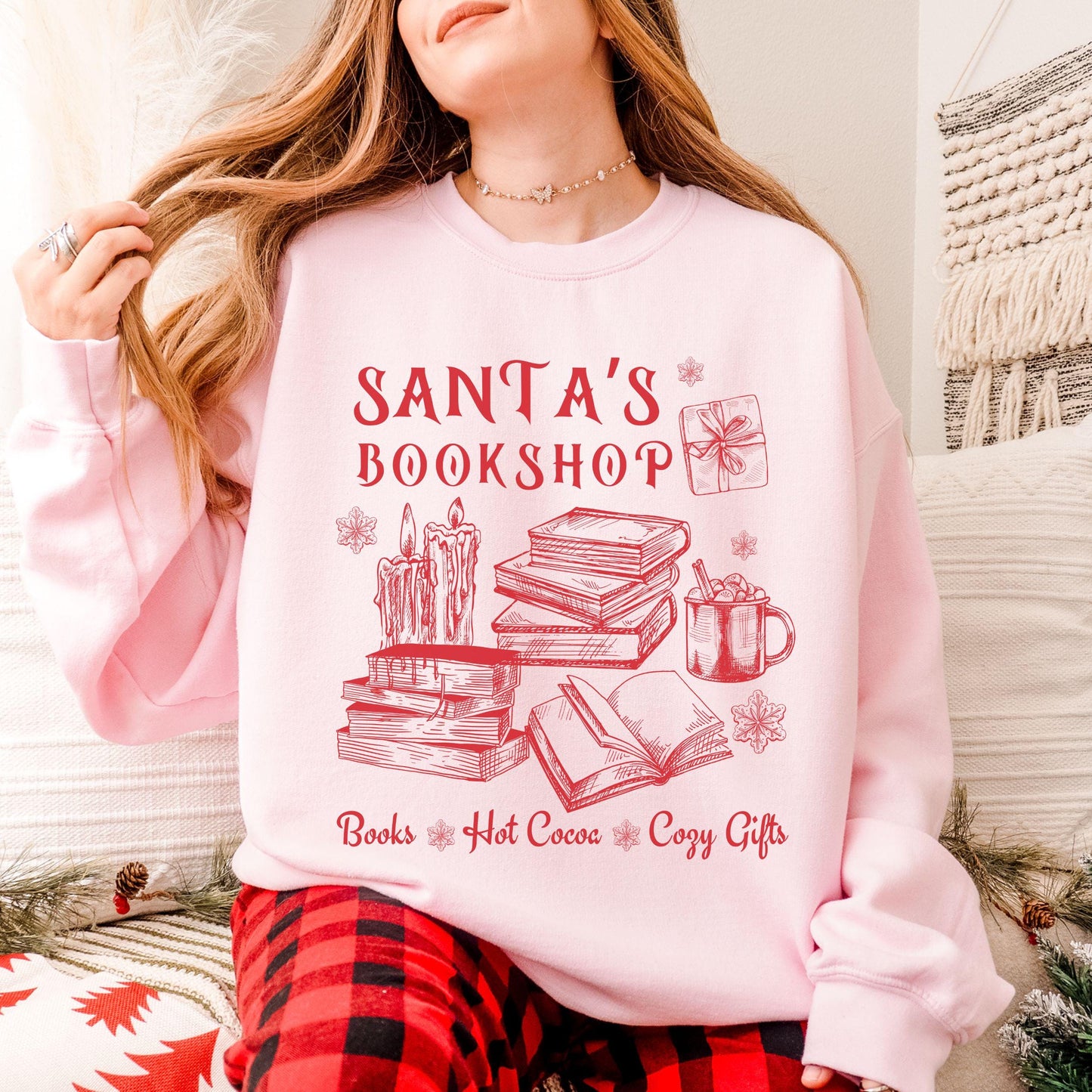Santa's Bookshop Christmas Reading Sweater, Book Lover Sweater Light Academia Sweatshirt Bookish Christmas Things Vintage Santa Sweatshirt
