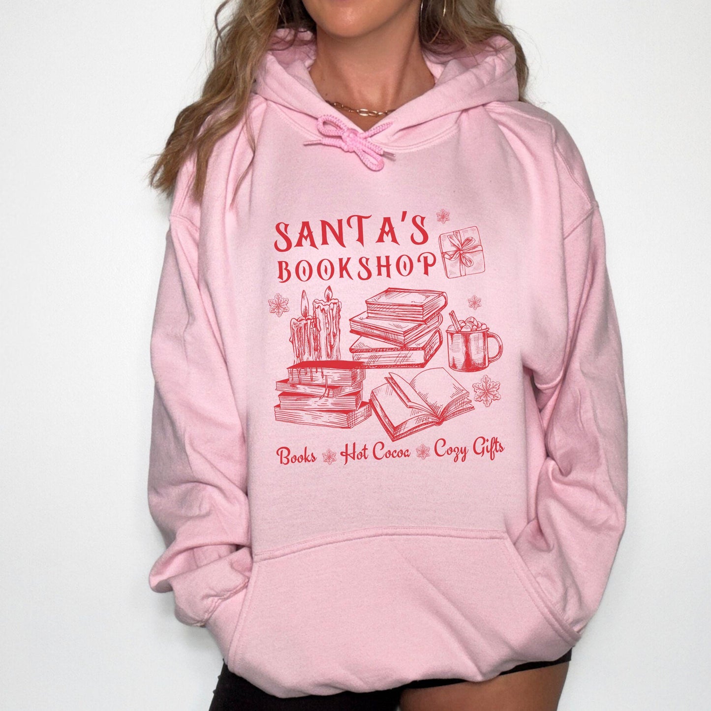 Santa's Bookshop Hoodie, Bookish Christmas Bookcore Santa Sweatshirt for Book Lover Booktok Cozy Holiday Romance Reader Reading Hoodie