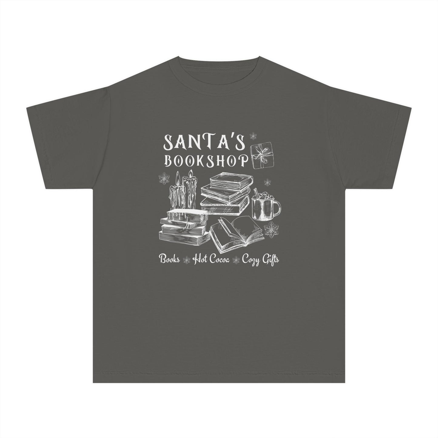 Santa's Bookshop Shirt Kids, Book Lover Shirt Kids Bookish Clothes Holiday Shirt Youth Christmas Tshirt Bookish Christmas Bookcore Shirt