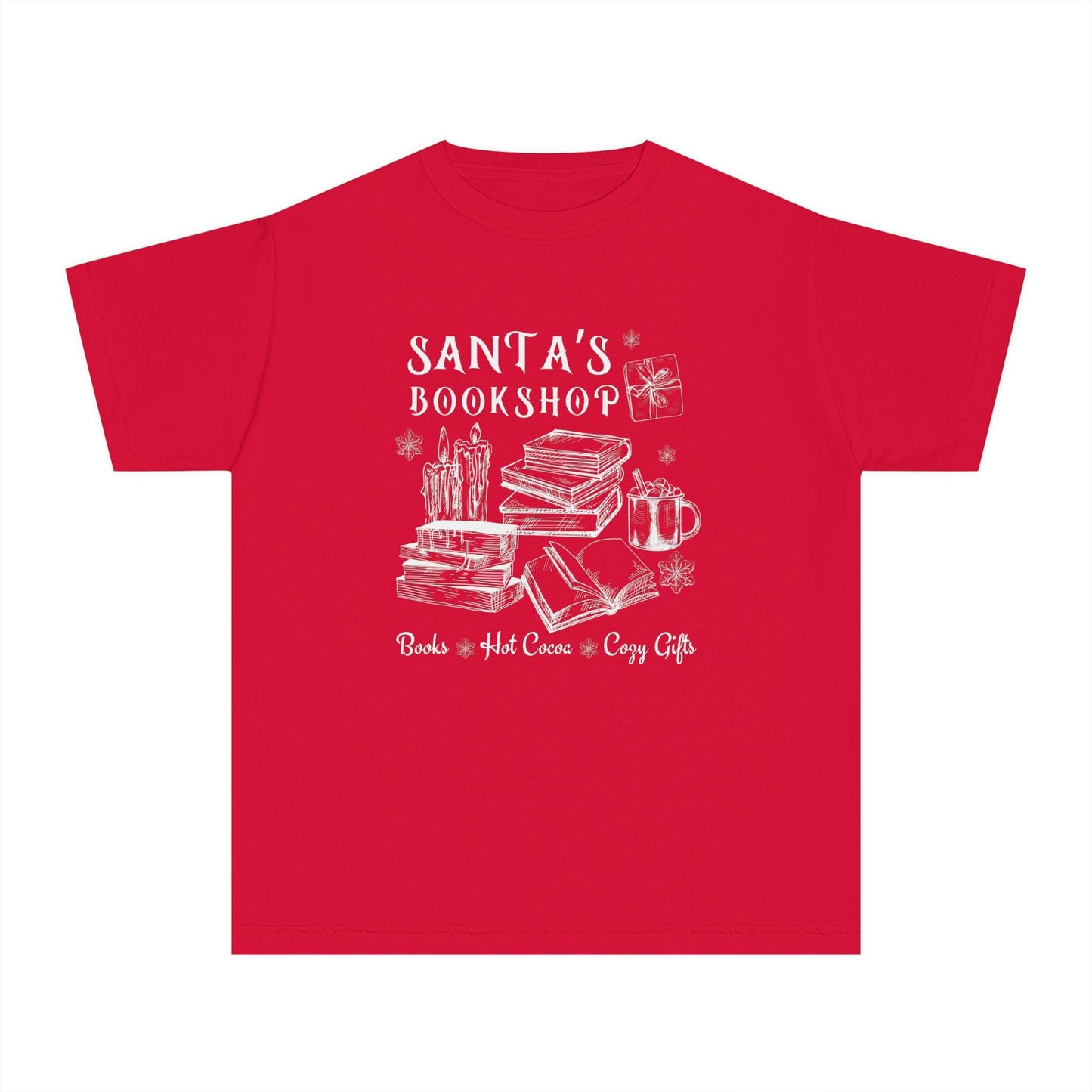 Santa's Bookshop Shirt Kids, Book Lover Shirt Kids Bookish Clothes Holiday Shirt Youth Christmas Tshirt Bookish Christmas Bookcore Shirt