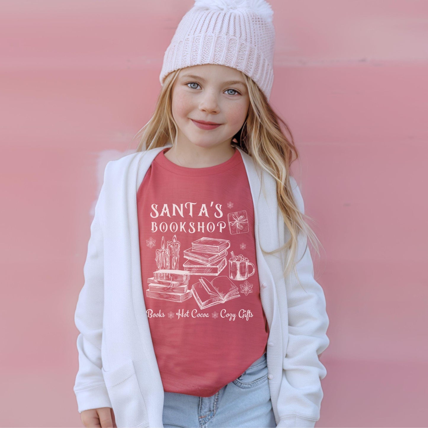 Santa's Bookshop Shirt Kids, Book Lover Shirt Kids Bookish Clothes Holiday Shirt Youth Christmas Tshirt Bookish Christmas Bookcore Shirt