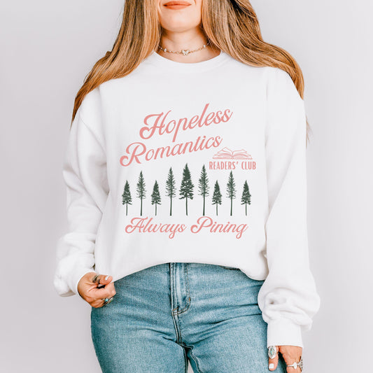 Hopeless Romantics Readers Club Sweatshirt, Pine Tree Sweatshirt Romance Reader Shirt Romantasy Reader Crewneck Bookcore Reading Sweatshirt