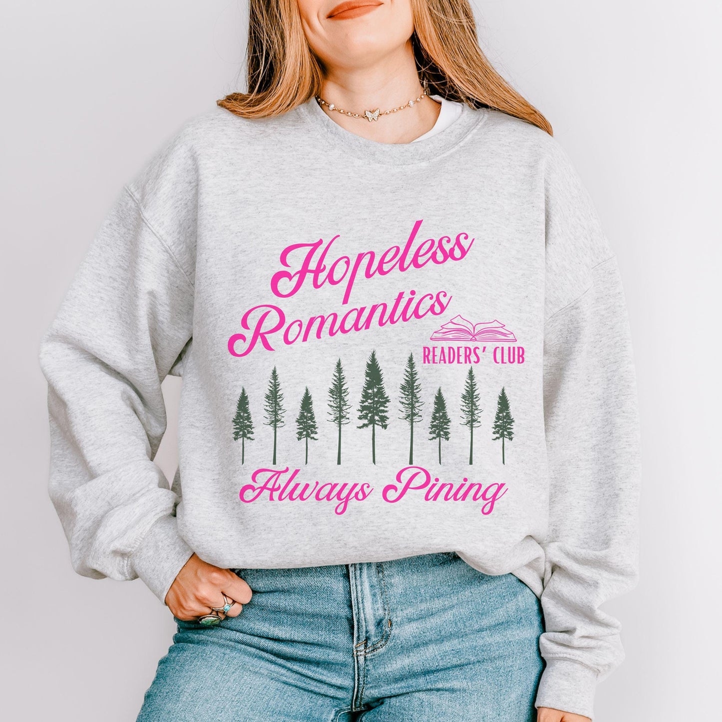 Hopeless Romantics Readers Club Sweatshirt, Pine Tree Sweatshirt Romance Reader Shirt Romantasy Reader Crewneck Bookcore Reading Sweatshirt