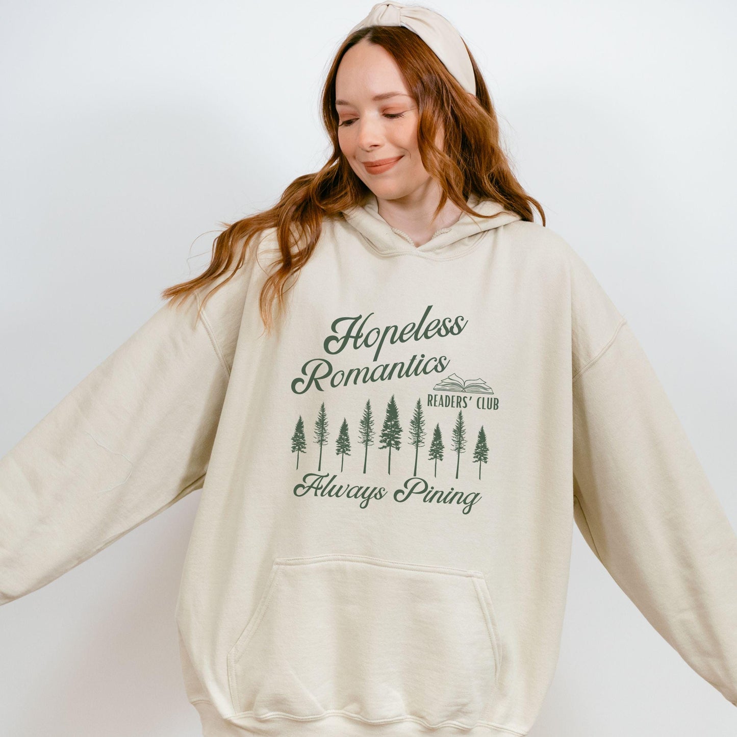 Hopeless Romantics Readers Club Hoodie, Pine Tree Hoodie Fantasy Romance Romantasy Reader Sweatshirt Nature Granola Girl Bookish Hoodie