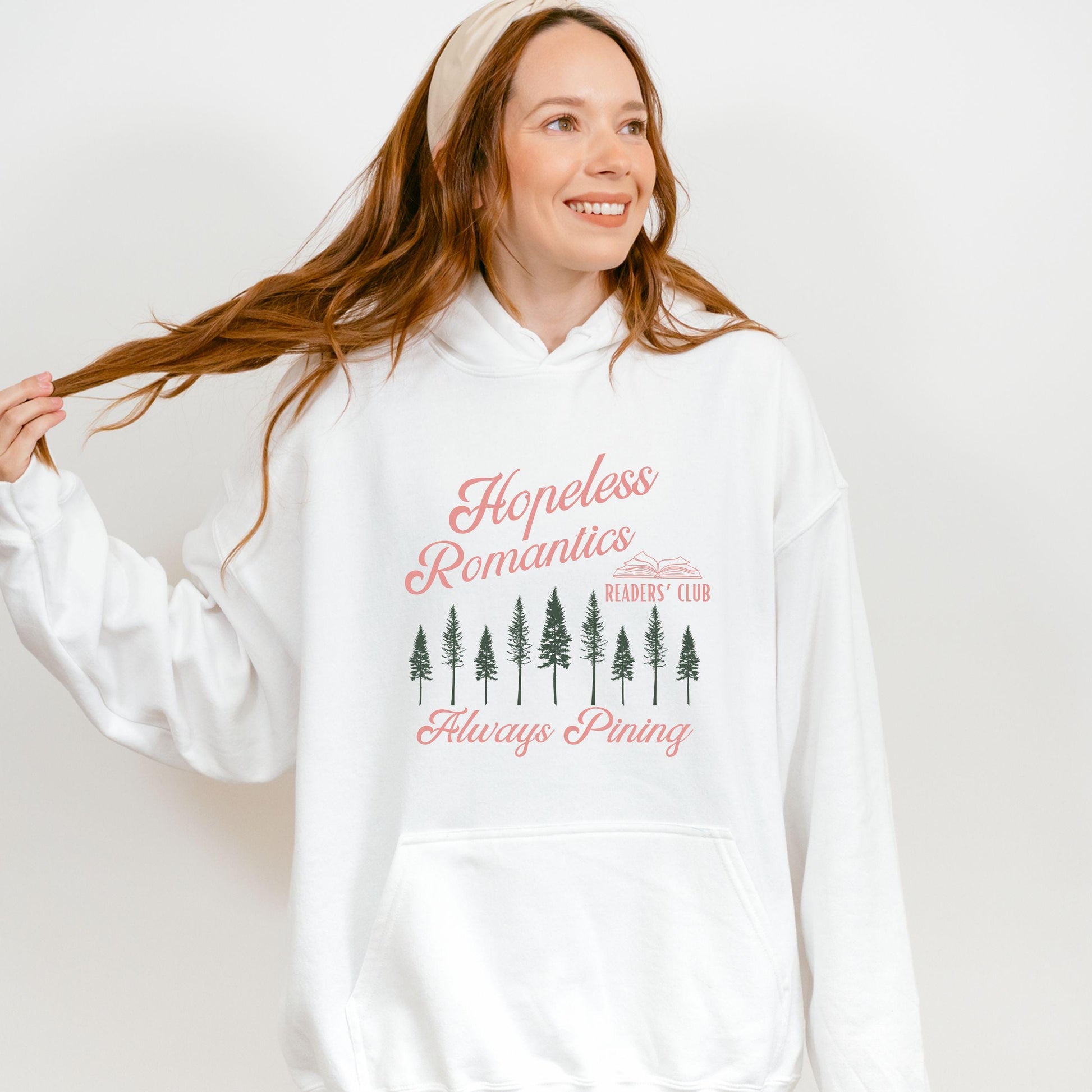 Hopeless Romantics Readers Club Hoodie, Pine Tree Hoodie Fantasy Romance Romantasy Reader Sweatshirt Nature Granola Girl Bookish Hoodie