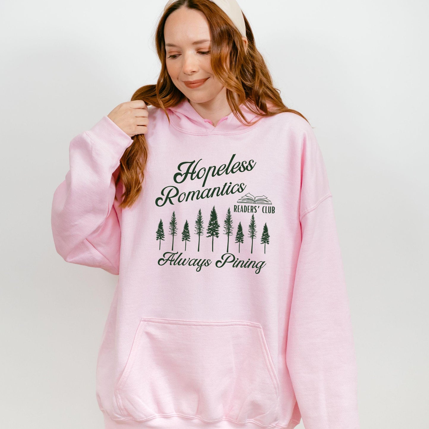 Hopeless Romantics Readers Club Hoodie, Pine Tree Hoodie Fantasy Romance Romantasy Reader Sweatshirt Nature Granola Girl Bookish Hoodie