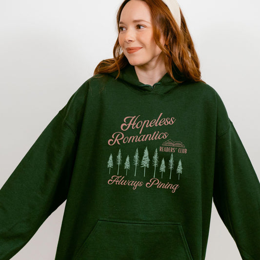 Hopeless Romantics Readers Club Hoodie, Pine Tree Hoodie Fantasy Romance Romantasy Reader Sweatshirt Nature Granola Girl Bookish Hoodie