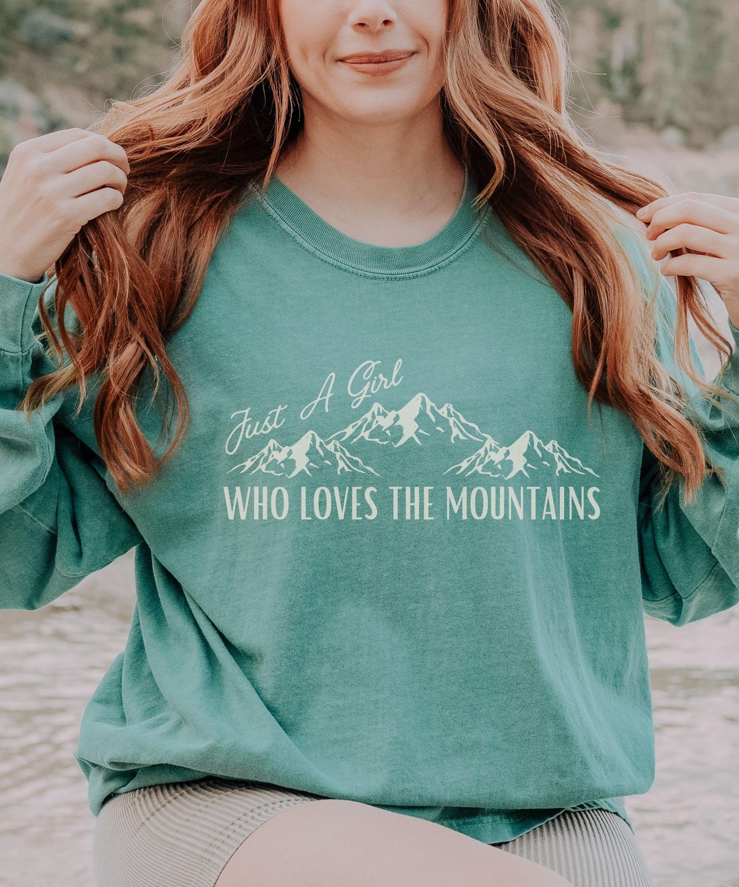 Just A Girl Who Loves The Mountains Long Sleeve Tshirt, Granola Girl Naturecore Tshirt Mountain Lover Forestcore Shirt, Camping Shirt