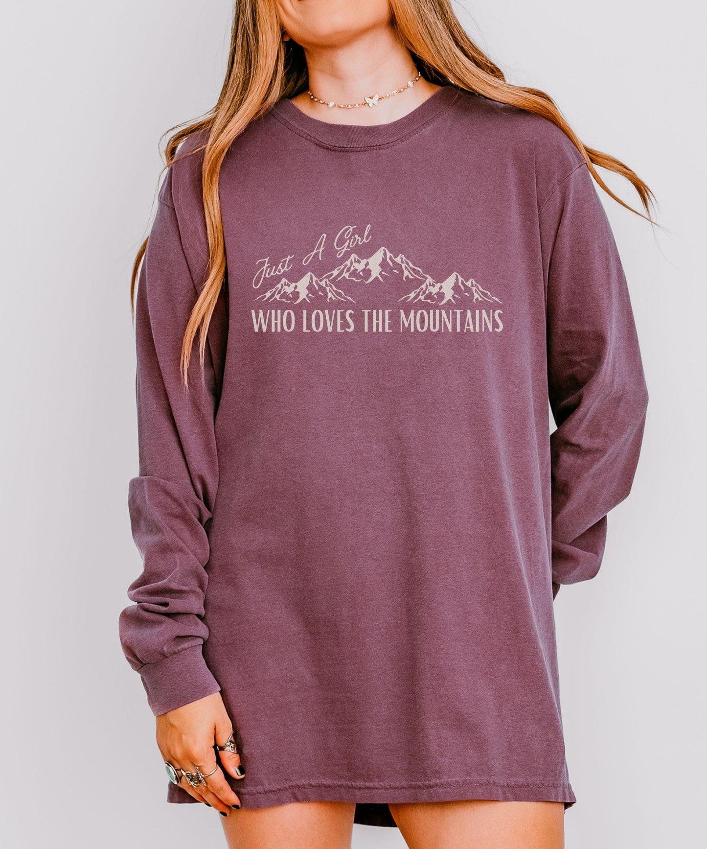 Just A Girl Who Loves The Mountains Long Sleeve Tshirt, Granola Girl Naturecore Tshirt Mountain Lover Forestcore Shirt, Camping Shirt