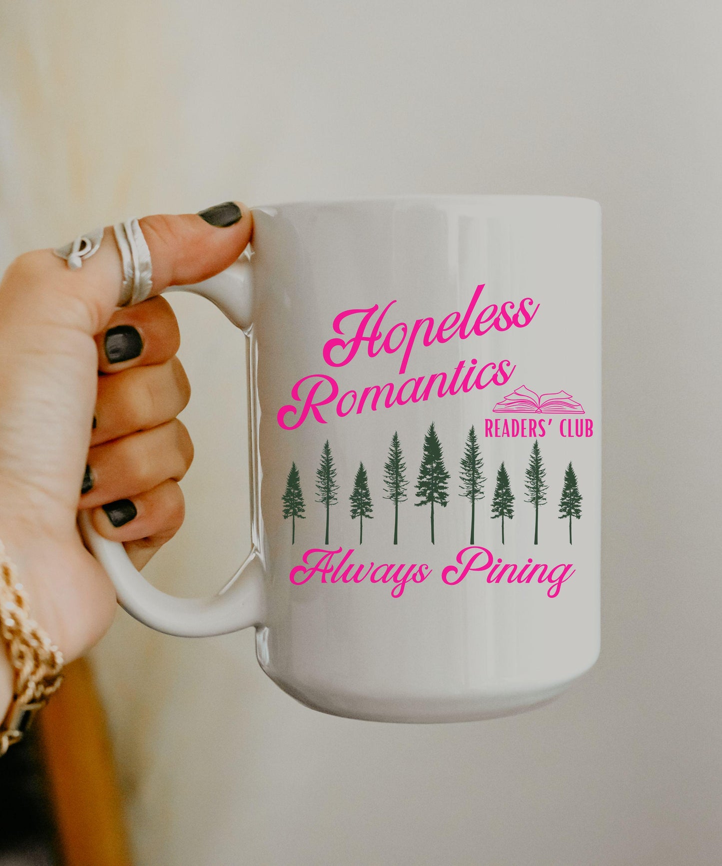 Hopeless Romantics Reader Club Mug, Book Lover Mug Pine Tree Fantasy Romance Reader Coffee Mug Romantasy Nature Bookish Mug Bookish Cup