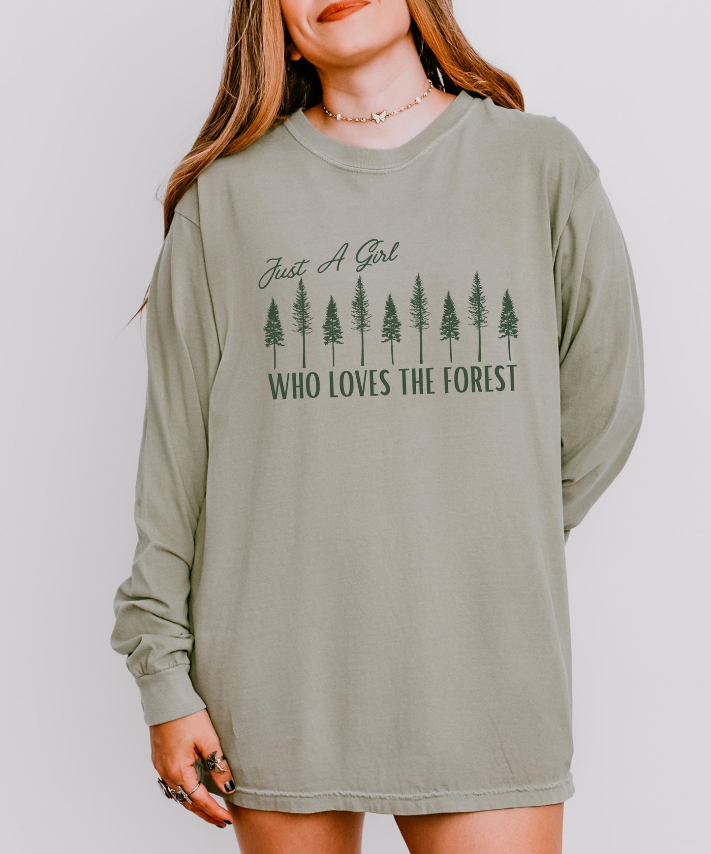 Just A Girl Who Loves The Forest Long Sleeve Tshirt ForestCore Shirt Goblincore Clothes Granola Girl Shirt Nature Lover Moss Girl Naturecore