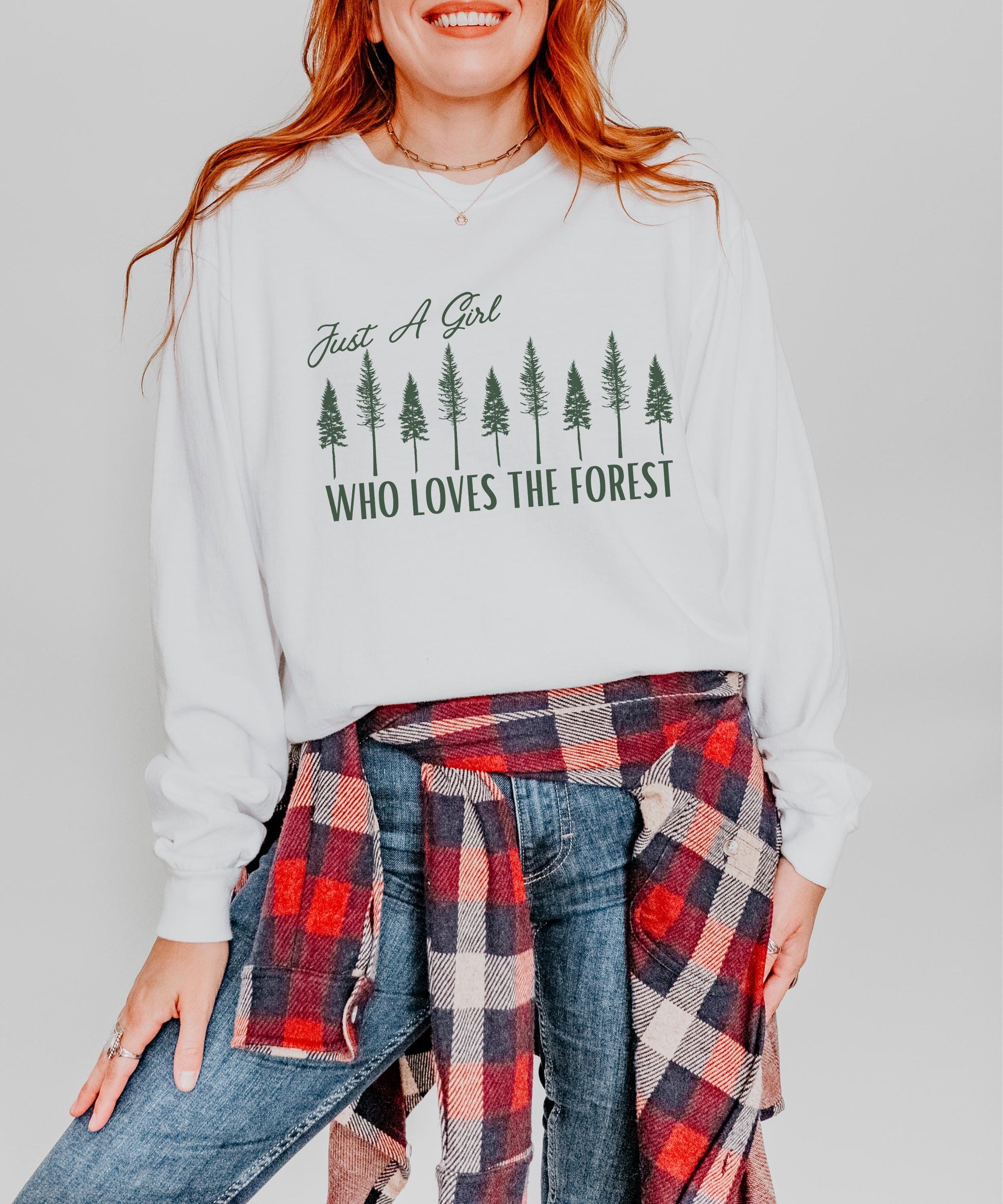 Just A Girl Who Loves The Forest Long Sleeve Tshirt ForestCore Shirt Goblincore Clothes Granola Girl Shirt Nature Lover Moss Girl Naturecore