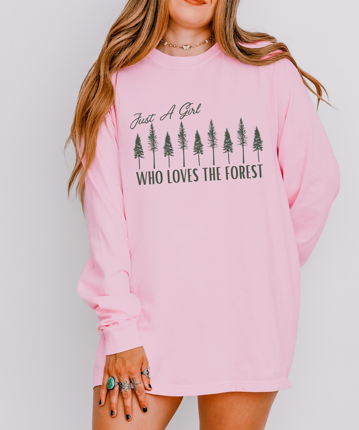 Just A Girl Who Loves The Forest Long Sleeve Tshirt ForestCore Shirt Goblincore Clothes Granola Girl Shirt Nature Lover Moss Girl Naturecore