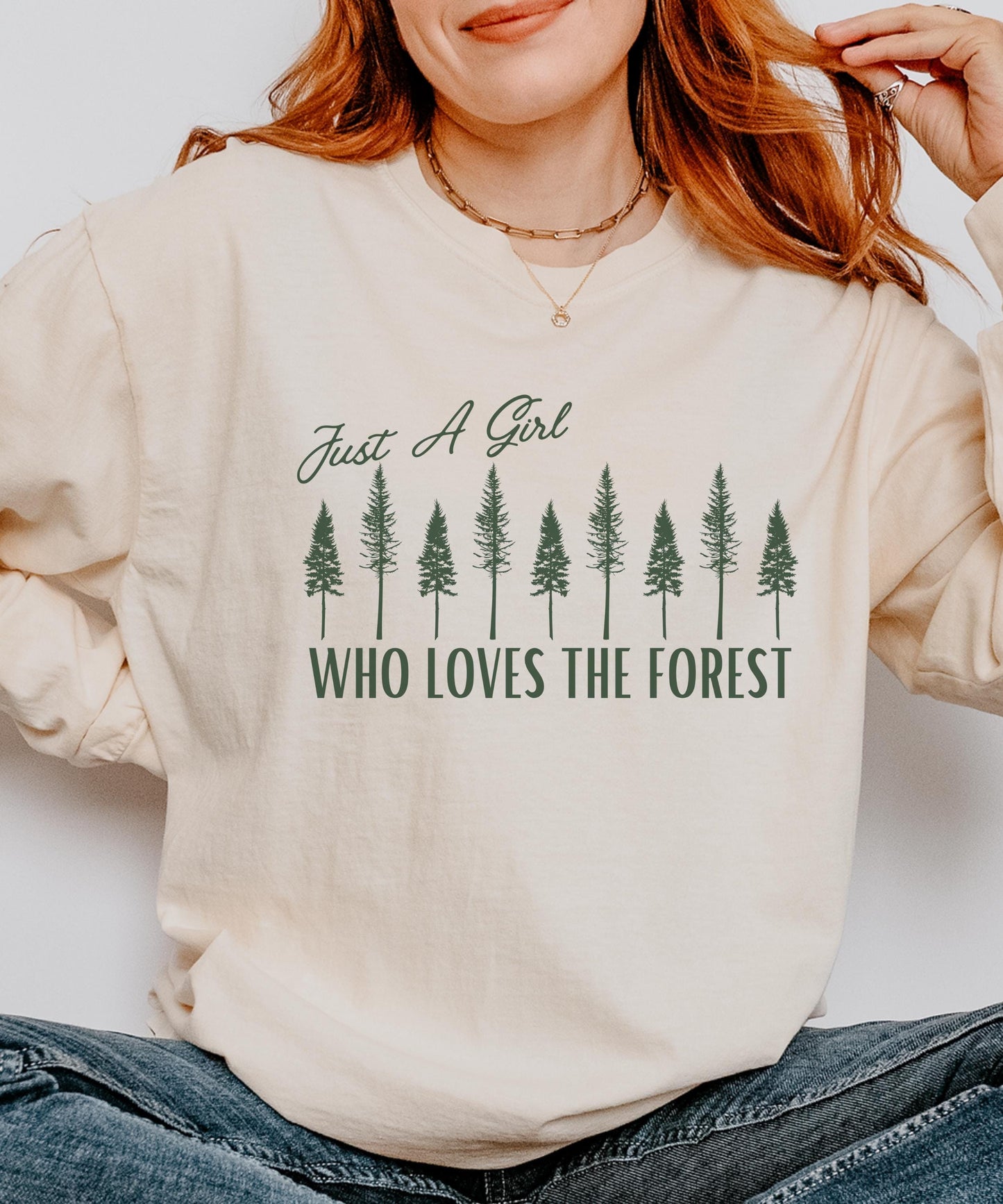 Just A Girl Who Loves The Forest Long Sleeve Tshirt ForestCore Shirt Goblincore Clothes Granola Girl Shirt Nature Lover Moss Girl Naturecore