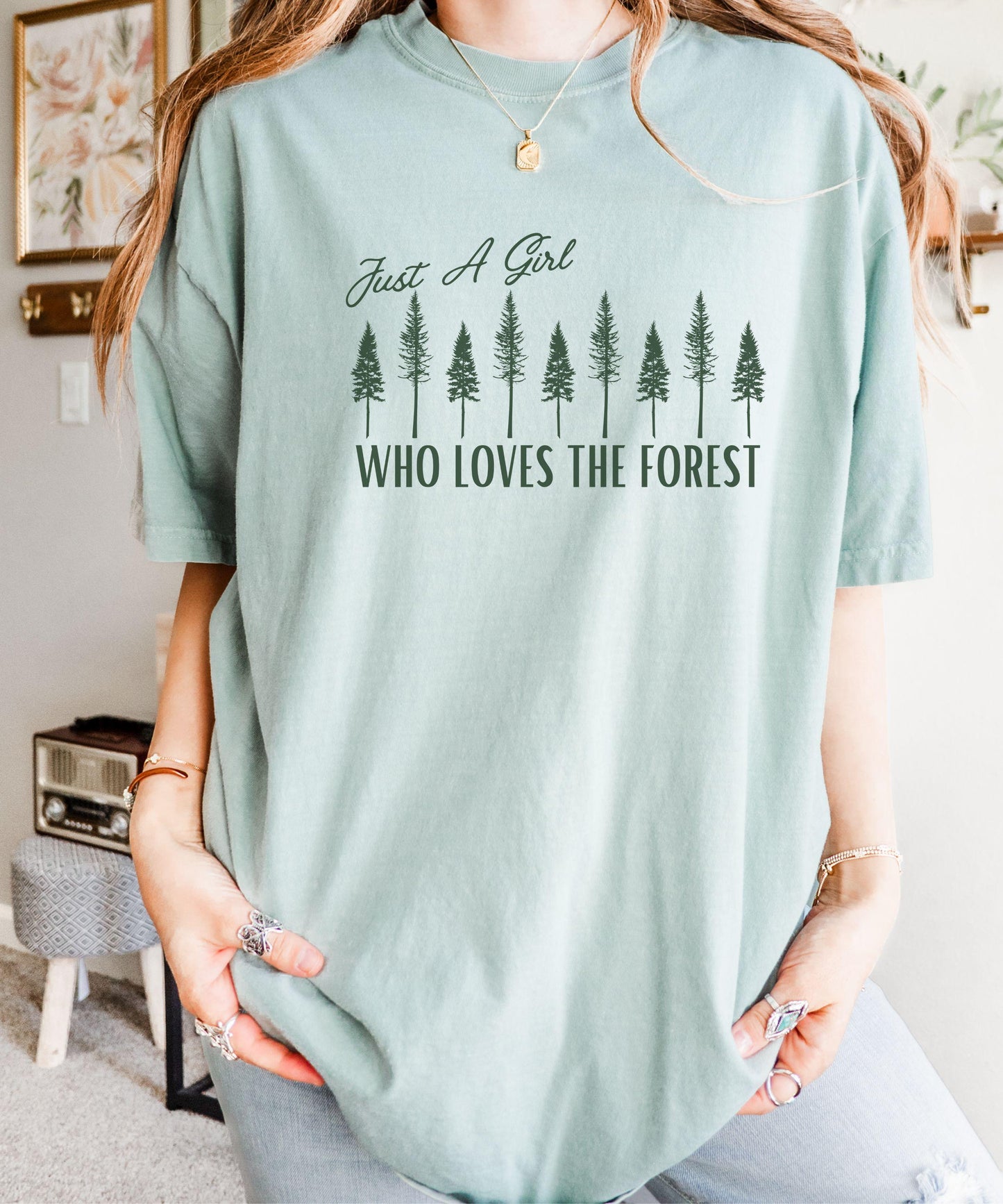 Just A Girl Who Loves The Forest Shirt Naturecore Granola Girl Tshirt, ForestCore Shirt Goblincore Clothes Nature Lover Moss Girl