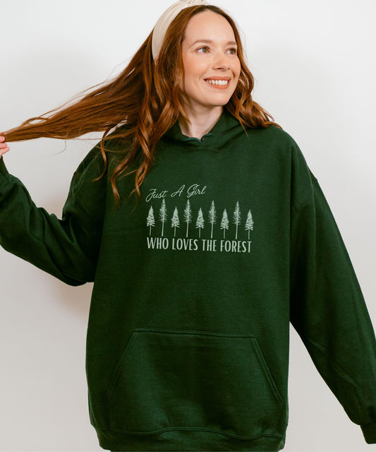 Nature Hoodie, Just a Girl Who Loves The Forest Sweatshirt Forest Core Hoodie Mountain Hiking Gift, Camping Aesthetic, Nature Lover Gift