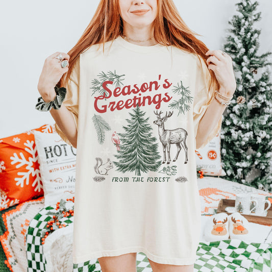 Forest Animals Nature Lover Christmas Shirt, ForestCore Retro Pine Tree Shirt, Granola Girl Nature Core Reindeer Shirt Nordic Christmas Tee