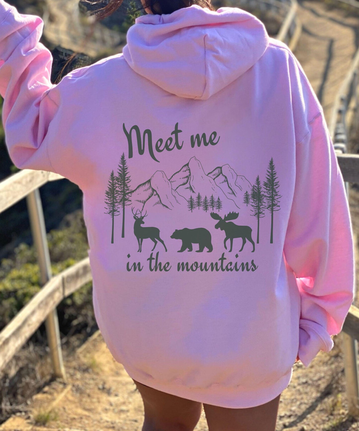 Meet Me In The Mountains Nature Core Granola Girl Hoodie, Colorado Sweatshirt Bear Deer Moose Hoodie Mountain Sweatshirt Hiking Hoodie