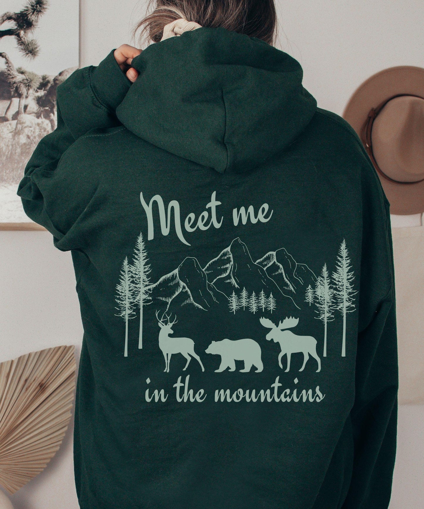 Meet Me In The Mountains Nature Core Granola Girl Hoodie, Colorado Sweatshirt Bear Deer Moose Hoodie Mountain Sweatshirt Hiking Hoodie