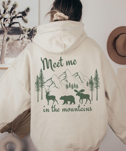 Meet Me In The Mountains Nature Core Granola Girl Hoodie, Colorado Sweatshirt Bear Deer Moose Hoodie Mountain Sweatshirt Hiking Hoodie