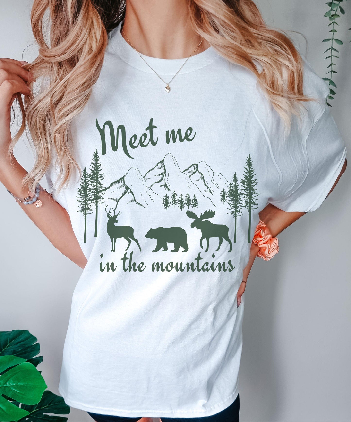 Meet Me In The Mountains Shirt, Forest Animal Nature Core Forestcore Granola Girl Nature Lover Hiking Tshirt Deer Bear Moose Ecology Shirt