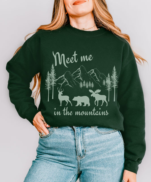 Meet me in the Mountains Sweatshirt Forest Animal Nature Core Colorado Sweatshirt Granola Girl Nature Lover Camping Sweatshirt Ecology Shirt